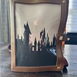 Loungefly brown & cream Hogwarts “book” pin Backpack. Opening front book “cover”